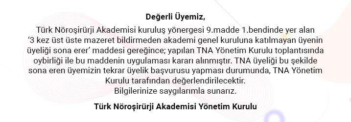 Türk Nöroşirurji Akademisi Üyelik Duyurusu